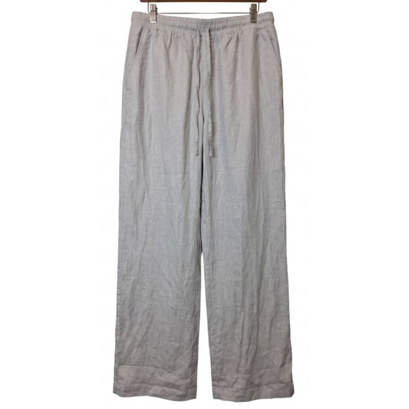 Saks Fifth Avenue Pants - Saks fifth Ave womens large 100% linen pants light gray wide leg long ankle